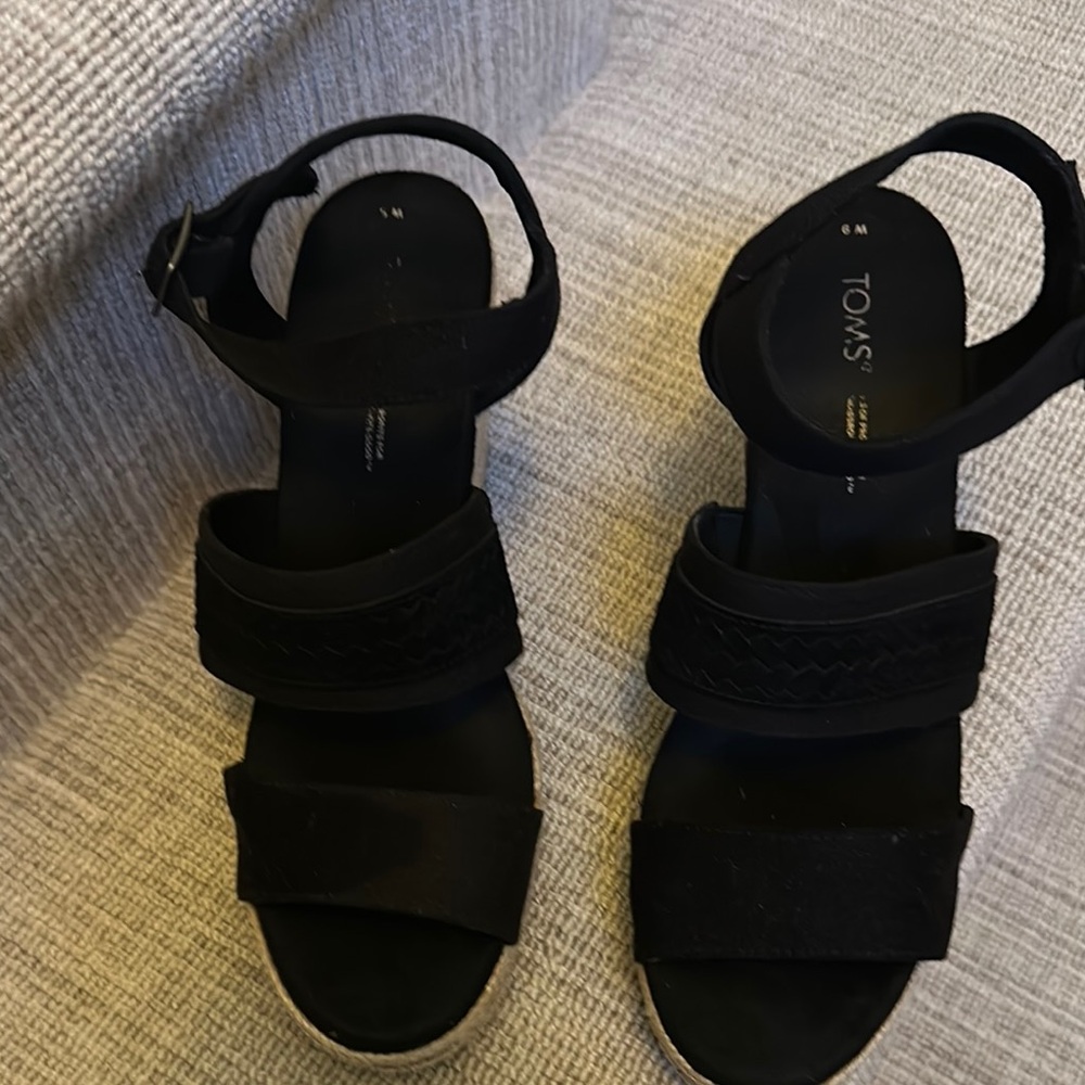 Toms Black Platform espadrille Sandals with Adjustable Ankle Straps 9